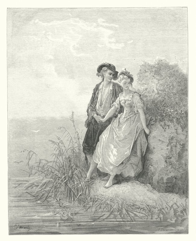 The Fables of La Fontaine: Tircis and Amaranth (engraving) by Gustave Dore