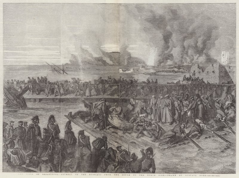 The Siege of Sebastopol, Retreat of the Russians from the South to the North Side by Gustave Dore