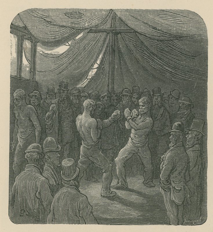 Two men boxing as a crowd watches by Gustave Dore
