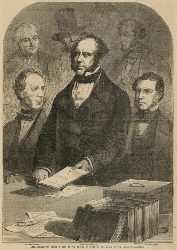 Lord Palmerston laying a copy of the Treaty of Peace on the table of the House of Commons by Gustave Janet