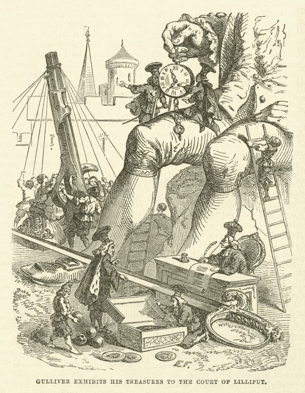 Gulliver Exhibits His Treasures to the Court of Lilliput by after Hablot Knight Browne