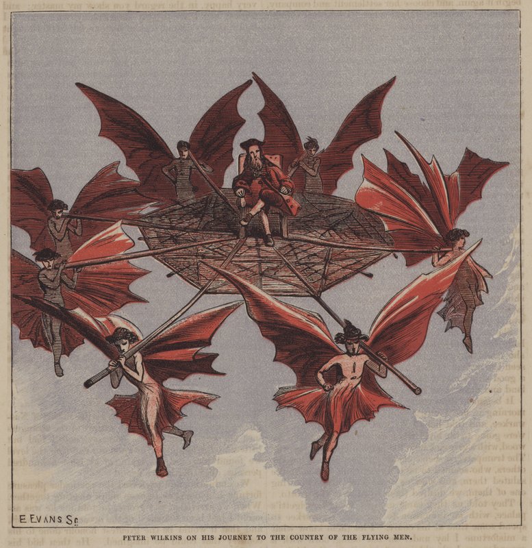 Peter Wilkins on his journey to the country of the flying men by after Hablot Knight Browne