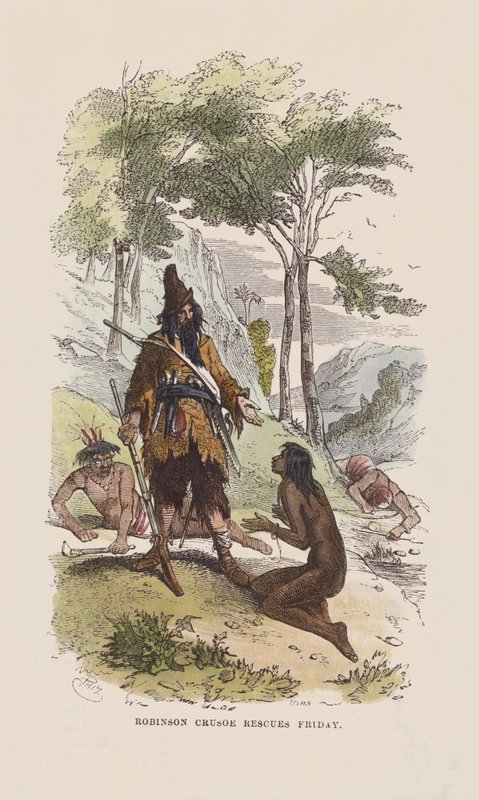 Robinson rescues Friday by after Hablot Knight Browne