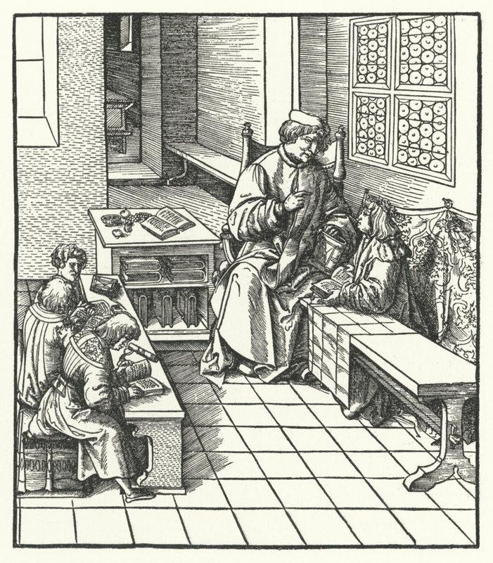 Archduke Maximilian of Austria at school as a child by Hans (after) Burgkmair