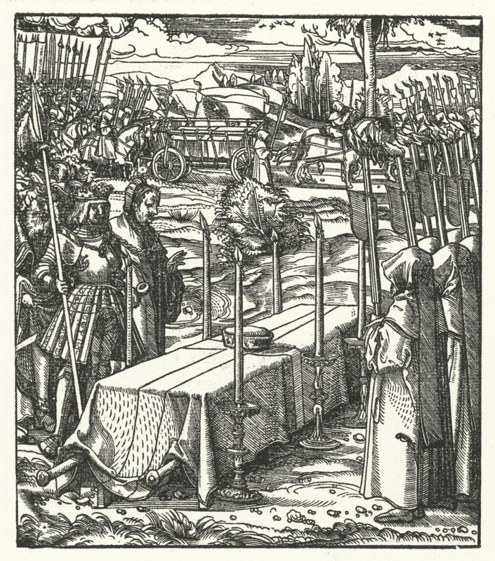 Archduke Maximilian of Austria beside the coffin of the assassinated Louis de Bourbon, Prince-Bishop of Liege by Hans (after) Burgkmair
