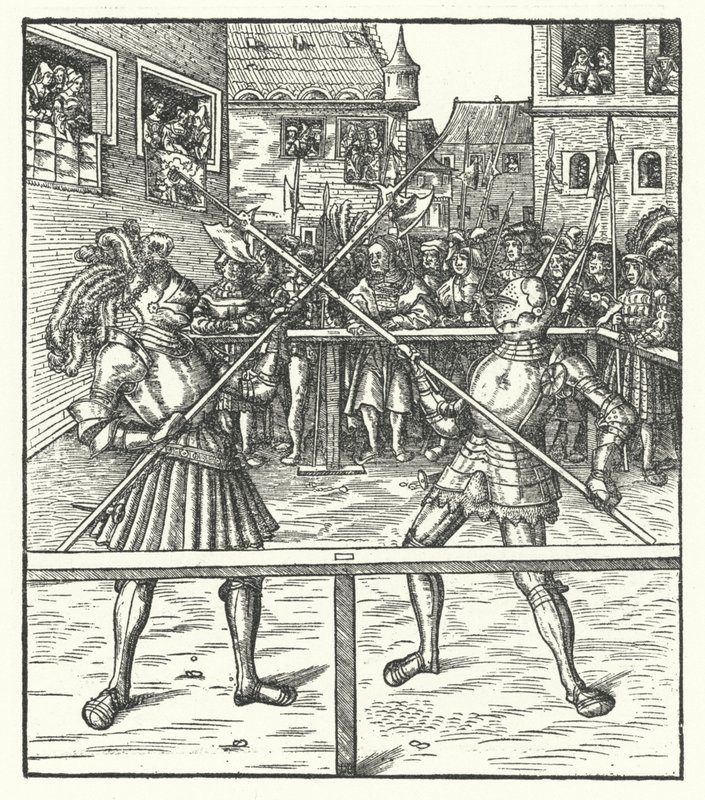 Archduke Maximilian of Austria fighting on foot using a halberd by Hans (after) Burgkmair