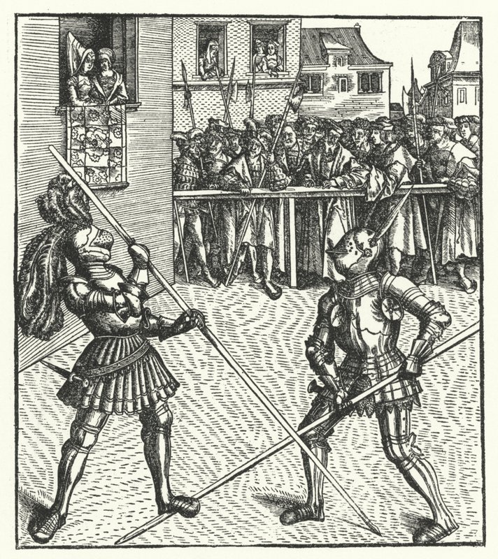 Archduke Maximilian of Austria Fighting on Foot Using a Lance by Hans (after) Burgkmair