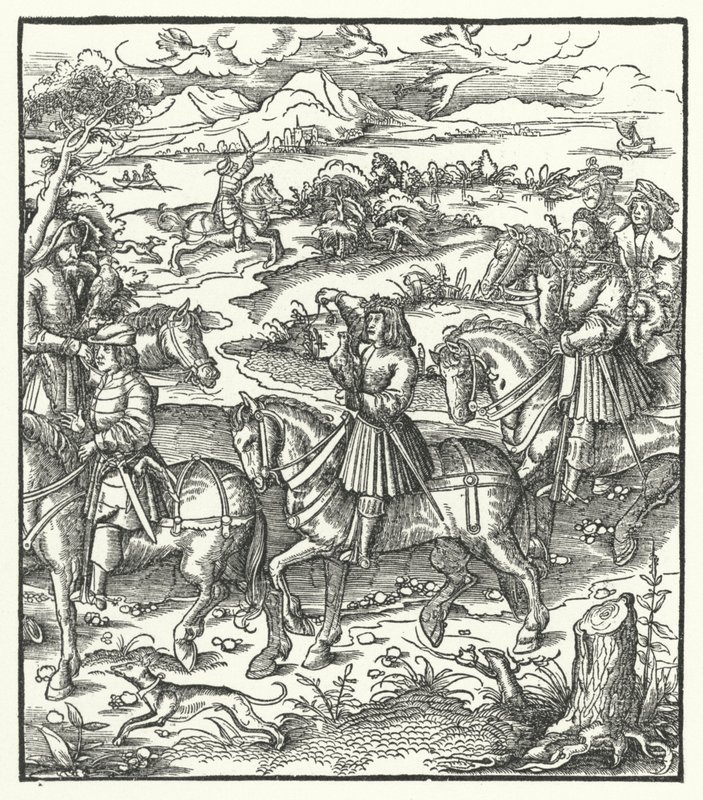 Archduke Maximilian of Austria Hunting Herons by Hans (after) Burgkmair