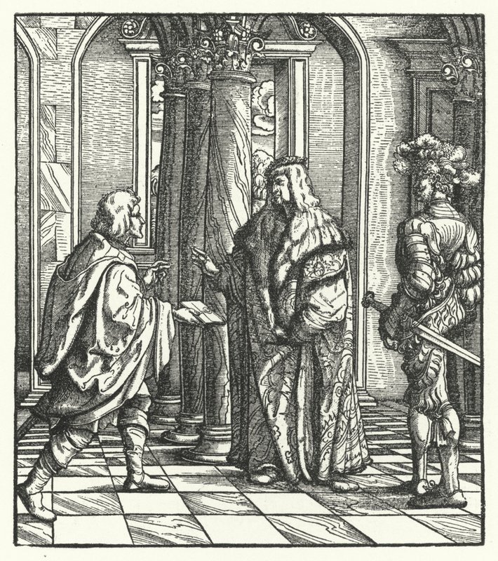 Archduke Maximilian of Austria receiving the agreement of Mary of Burgundy to his proposal of marriage by Hans (after) Burgkmair