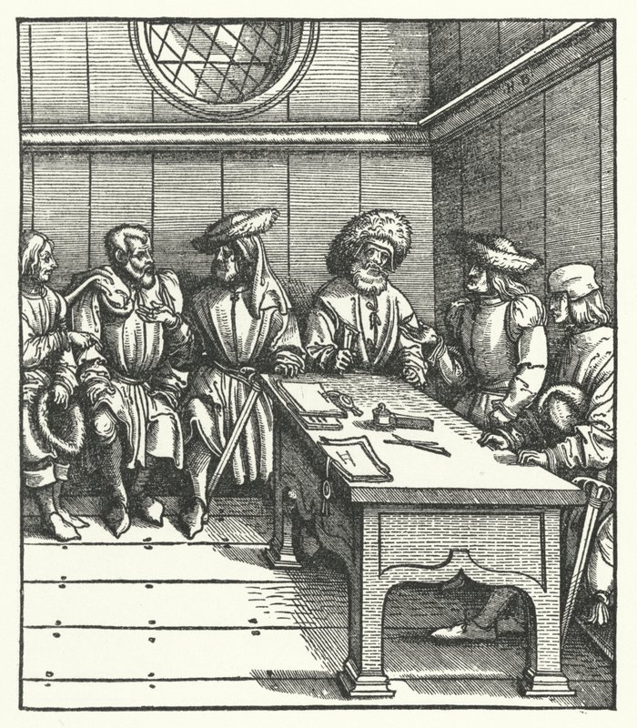 Council of Flemish peasants rebelling against the rule of Archduke Maximilian of Austria by Hans (after) Burgkmair