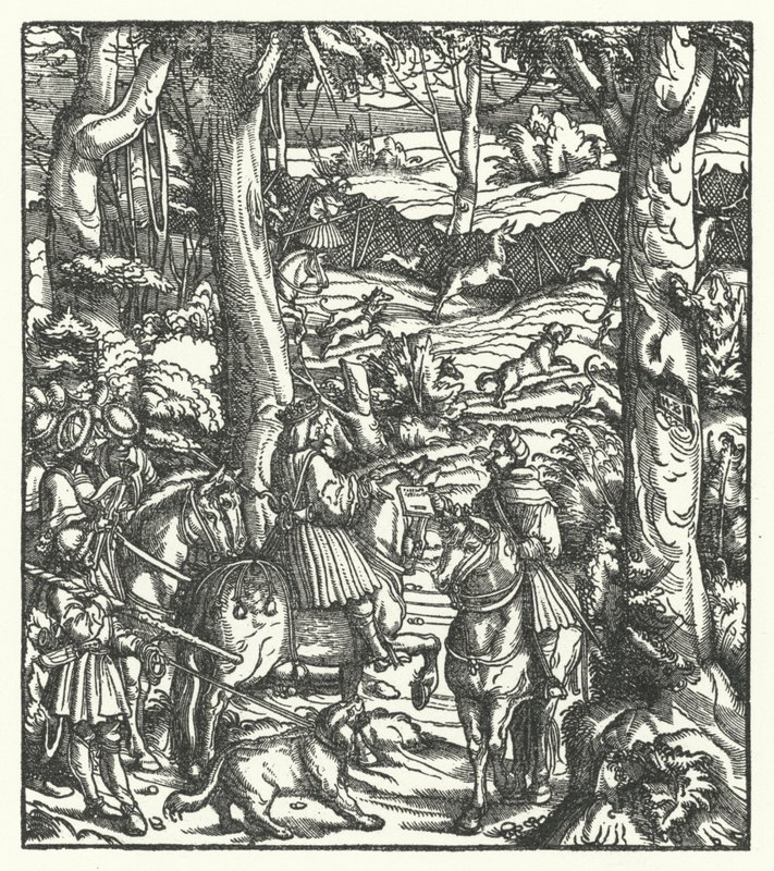 Maximilian I, King of the Romans, Receiving a Message While Hunting by Hans (after) Burgkmair