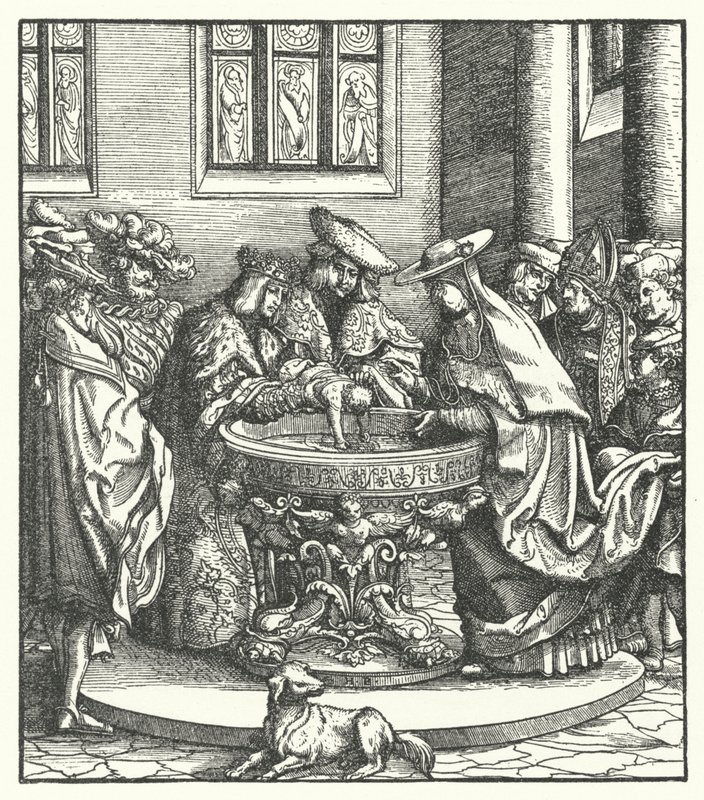 The Baptism of Archduke Maximilian of Austria by Hans (after) Burgkmair