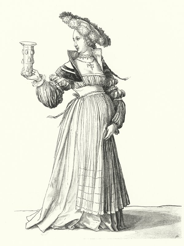 Costume of a woman of Basel (engraving) by Hans (after) Holbein the Younger