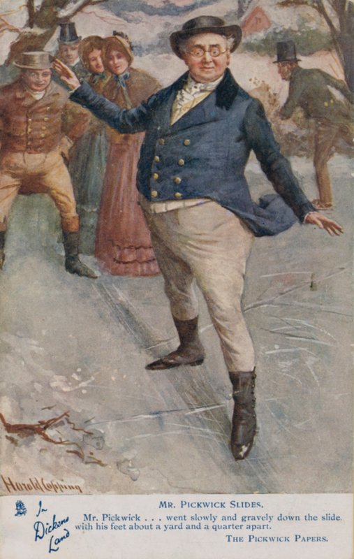 Mr Pickwick sliding on the ice, scene from Charles Dickens