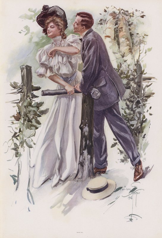 Man Trying to Steal a Kiss from a Young Woman by Harrison Fisher
