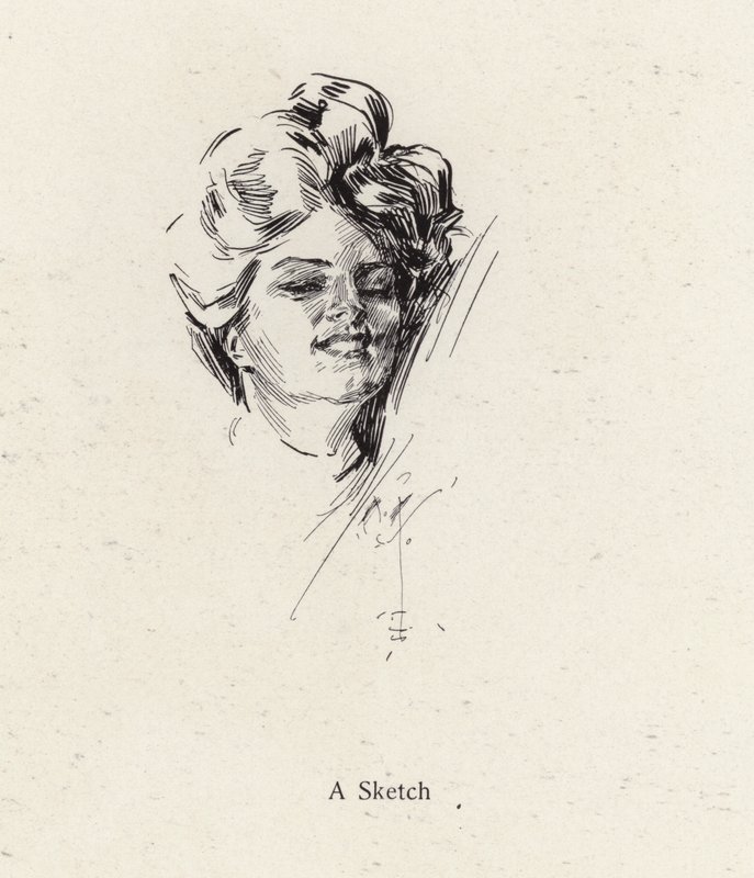 Pen sketch portrait of a woman by Harrison Fisher