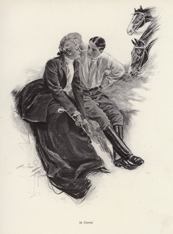 Romantic Couple Taking a Break During a Horse Ride by Harrison Fisher