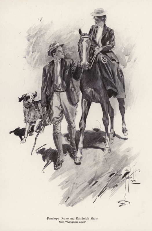Two characters, Penelope Drake and Randolph Shaw from the novel, Cowardice Court, by George Barr McCutcheon by Harrison Fisher
