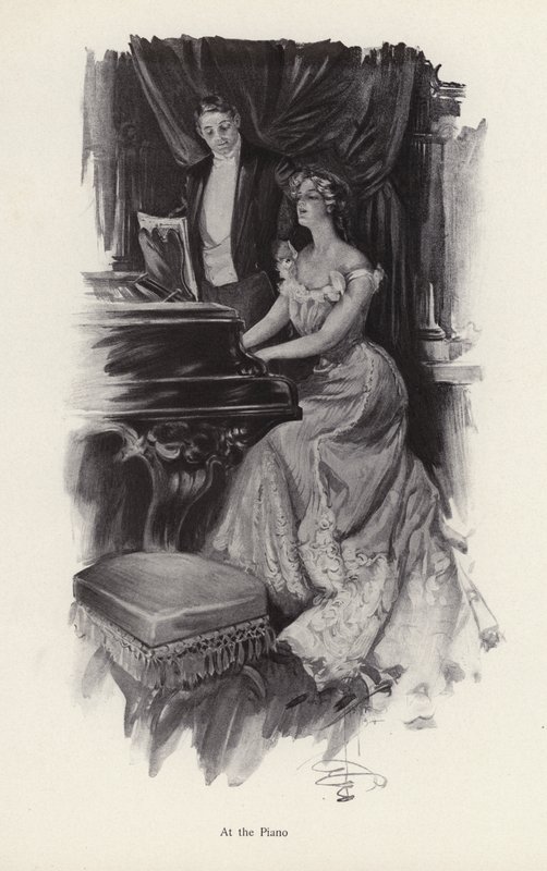 Woman singing at the piano by Harrison Fisher