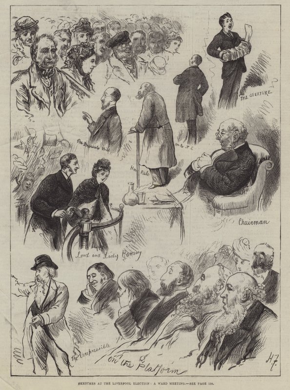 Sketches at the Liverpool Election, a Ward Meeting by Harry Furniss