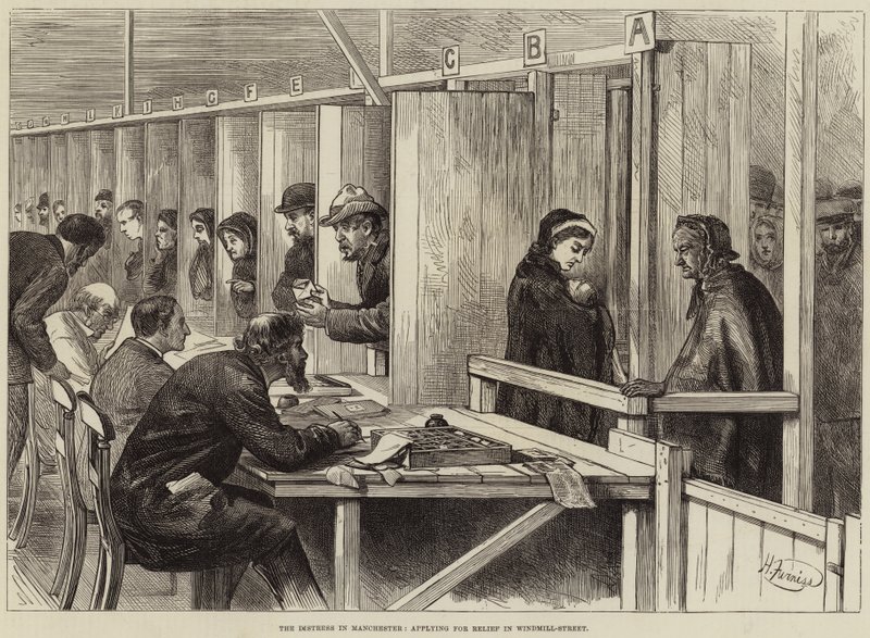 The Distress in Manchester, applying for Relief in Windmill-Street by Harry Furniss