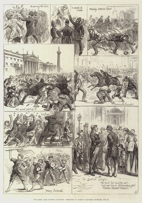 The Irish Land League Agitation, Sketches in Dublin, Saturday Evening, 15 October by Harry Furniss