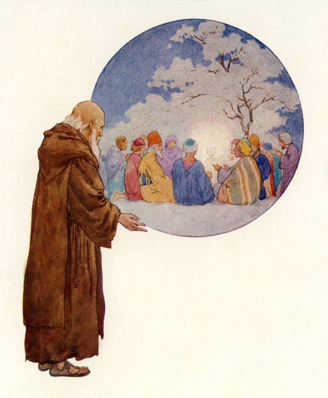 A Druid sees Joseph and his companions at the first banquet in Britain by Harry George Theaker