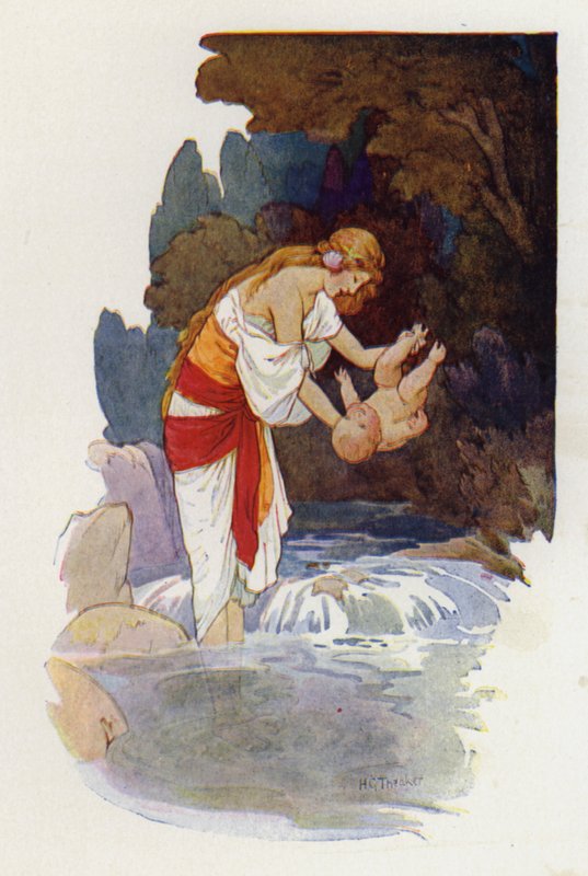 Achilles as Thetis Dipped the Child, She Held Him by One Heel by Harry George Theaker