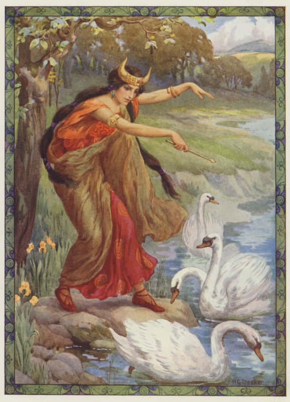 "Instead of the four children, what did she behold?", The Children of Lir by Harry George Theaker