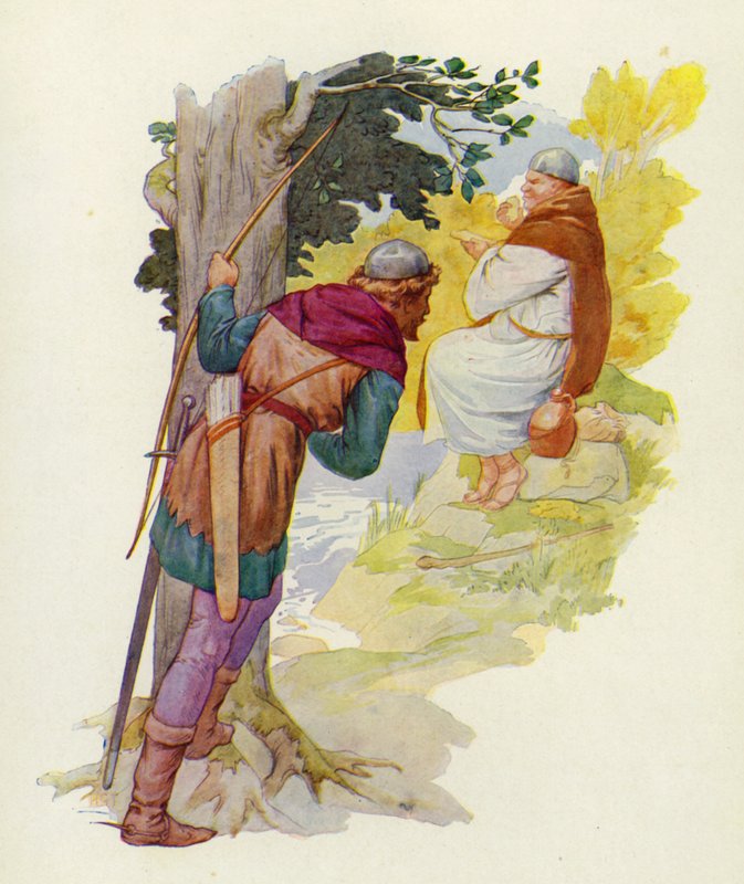 On a little knoll beside the ford an enormous man gnawed at a great venison pasty by Harry George Theaker