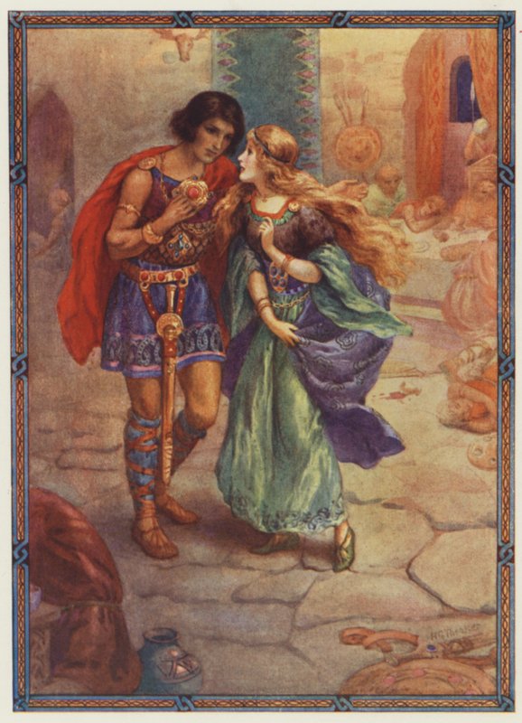 Take me as your wife!, Diarmuid and Grania by Harry George Theaker