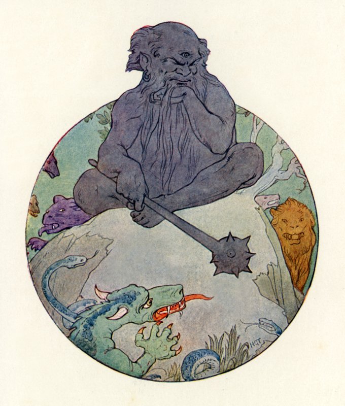 The Great Black Giant scowled at Sir Gawaine by Harry George Theaker