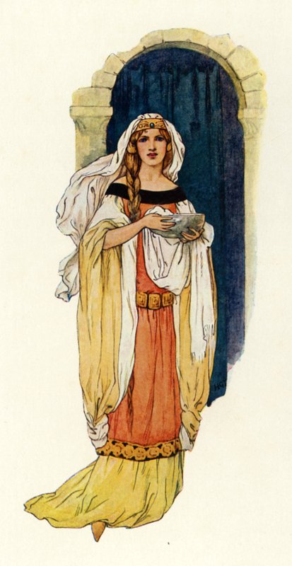 The Princess Guinevere bringing water in a silver basin by Harry George Theaker