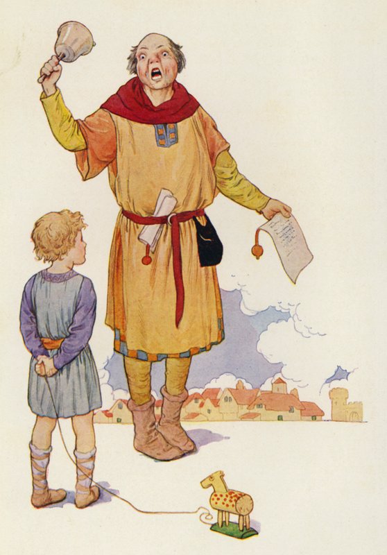 The crier proclaimed the news and all the city buzzed with excitement by Harry George Theaker