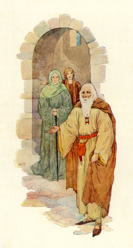 The old man invited the knight into the ruined palace by Harry George Theaker