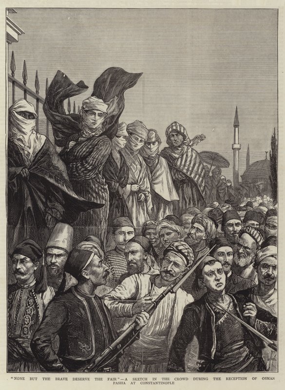 None but the Brave Deserve the Fair, a Sketch in the Crowd during the Reception of Osman Pasha at Constantinople by Harry Hamilton Johnston
