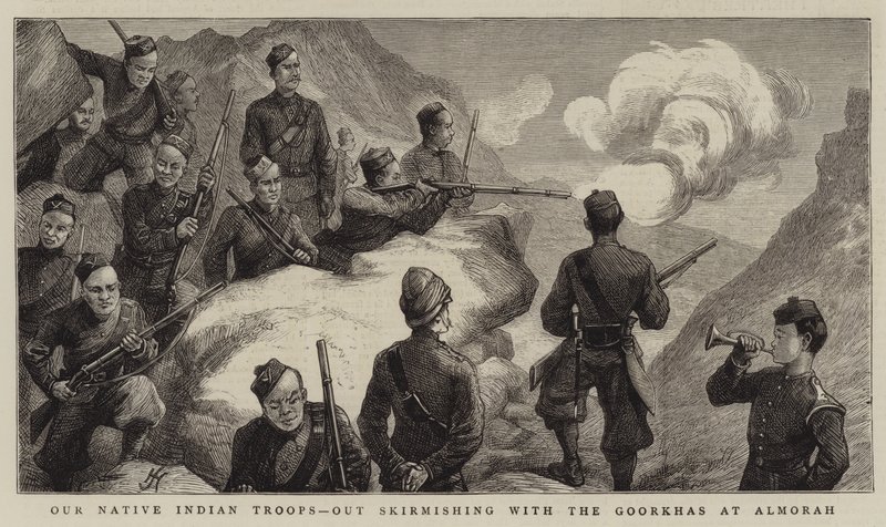 Our Native Indian Troops, Out Skirmishing with the Goorkhas at Almorah by Harry Hamilton Johnston