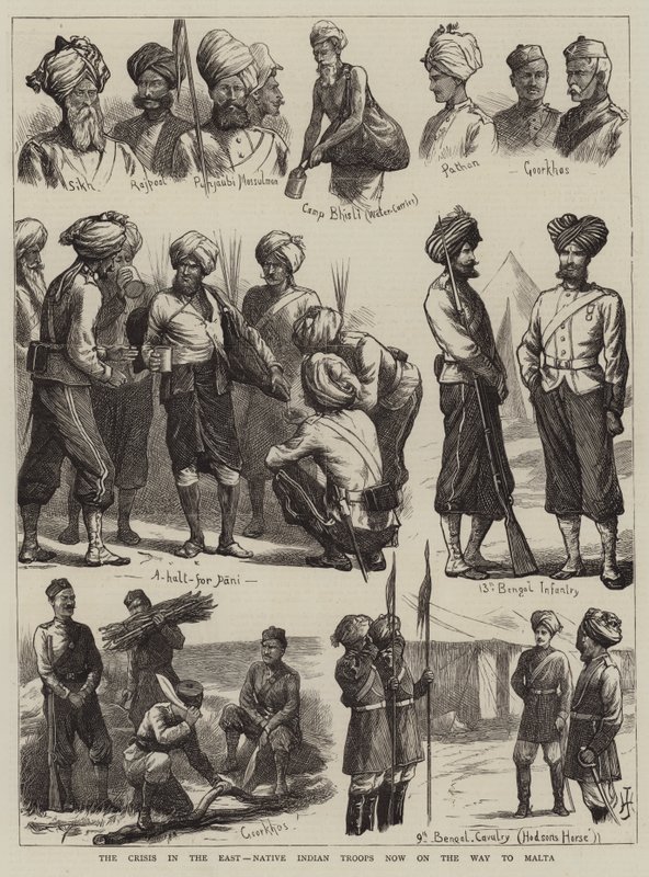 The Crisis in the East, Native Indian Troops now on the Way to Malta by Harry Hamilton Johnston