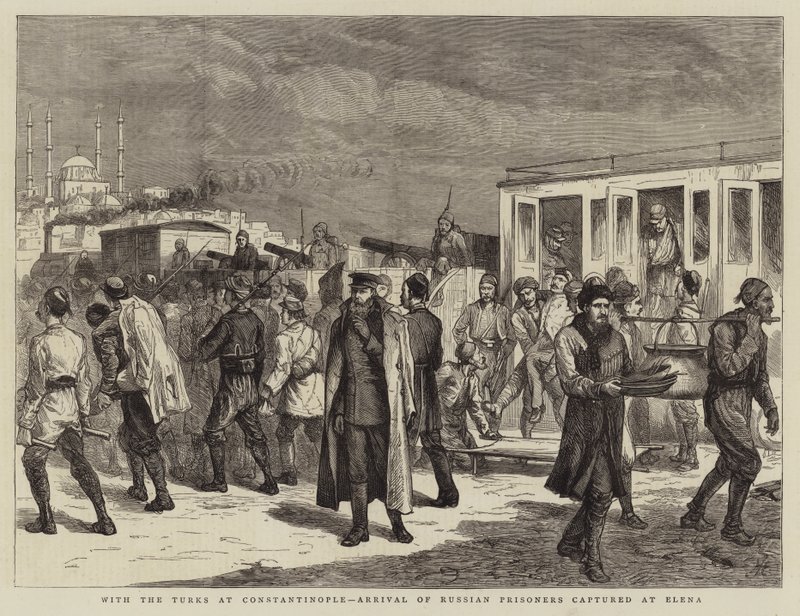 With the Turks at Constantinople, Arrival of Russian Prisoners captured at Elena by Harry Hamilton Johnston