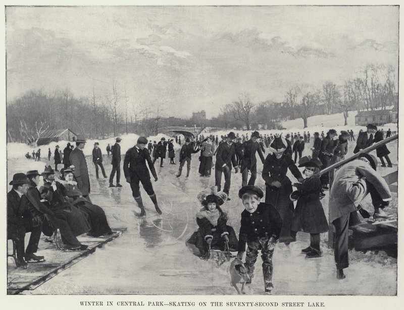 Winter in Central Park, Skating on the Seventy-Second Street Lake by Harry M. Pettit