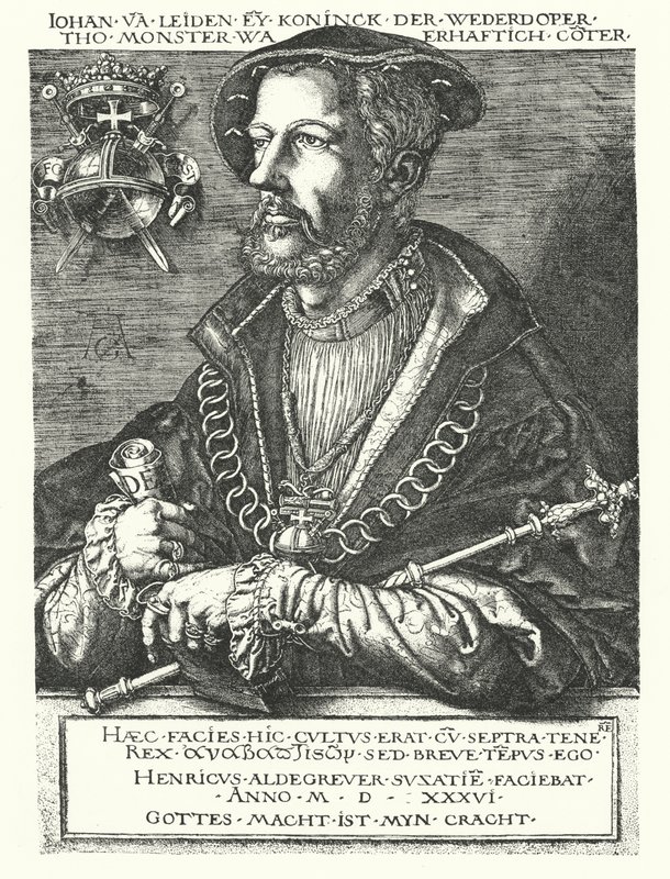 John of Leiden, Dutch Anabaptist leader and one of the leaders of the Munster Rebellion of 1534-1535 by Heinrich (after) Aldegrever