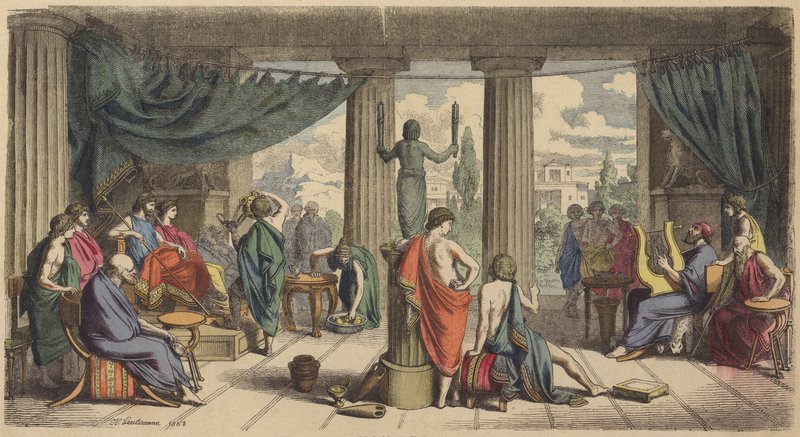 A Royal Court in Ancient Greece (Coloured Engraving) by Heinrich Leutemann