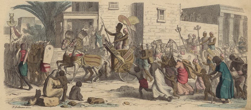 An Ancient Egyptian Pharaoh Setting Off for War (Coloured Engraving) by Heinrich Leutemann