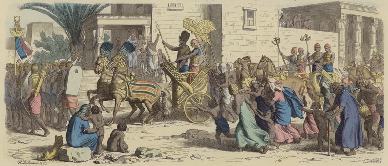 An Ancient Egyptian Pharaoh Setting Off for War (Coloured Engraving) by Heinrich Leutemann