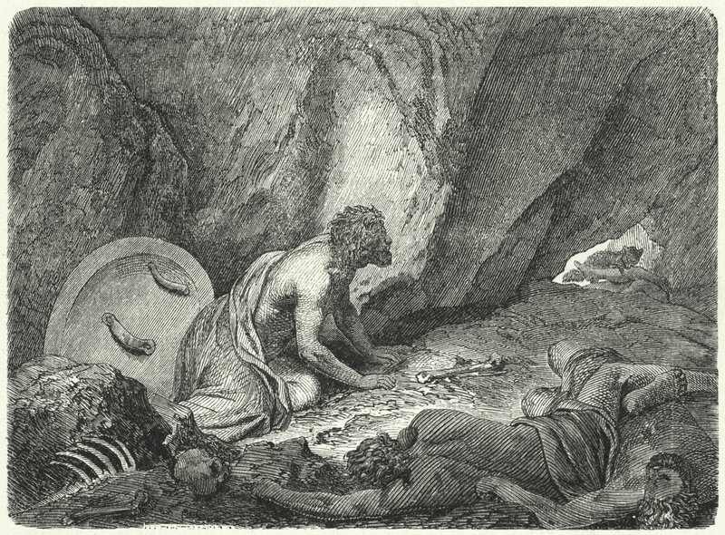 Aristomenes Escaping from the Pit into Which He Had Been Thrown by the Spartans by Heinrich Leutemann
