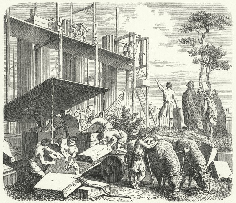 Building of a temple on the Aventine Hill, Rome (engraving) by Heinrich Leutemann