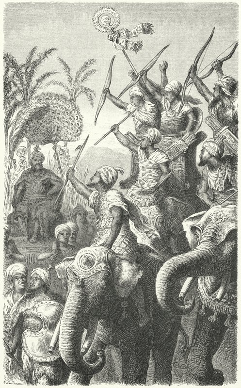 Porus, King of the Pauravas, Reviewing His War Elephants by Heinrich Leutemann