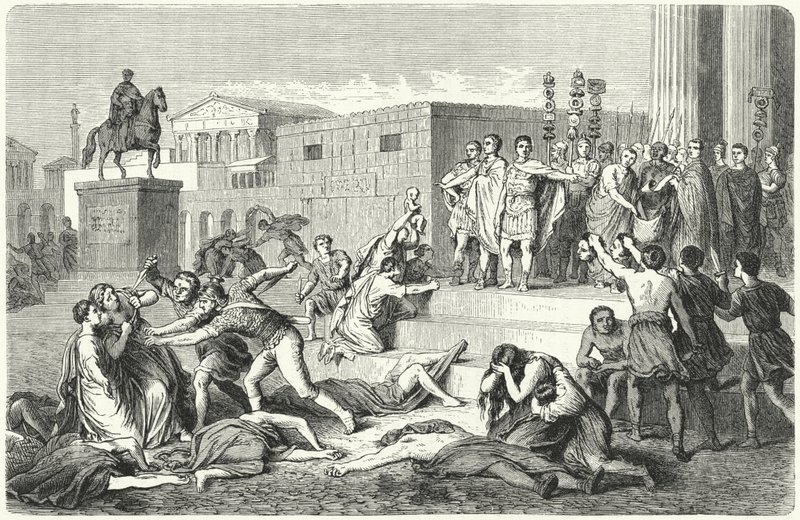 The Triumvirate of Mark Antony, Marcus Aemilius Lepidus and Octavian Proclaiming Proscriptions Against Their Political Enemies by Heinrich Leutemann