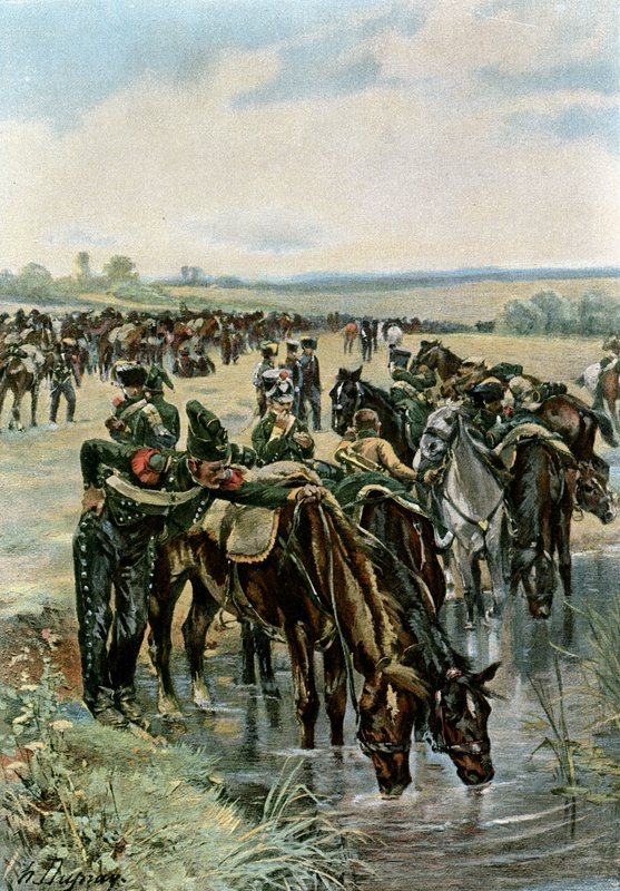 Colonel Castex Feeds the Horses Before a Charge by Henri Louis Dupray