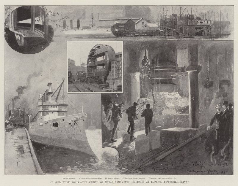 At Full Work Again, the Making of Naval Armaments, Sketches at Elswick, Newcastle-on-Tyne by Henry Charles Seppings Wright